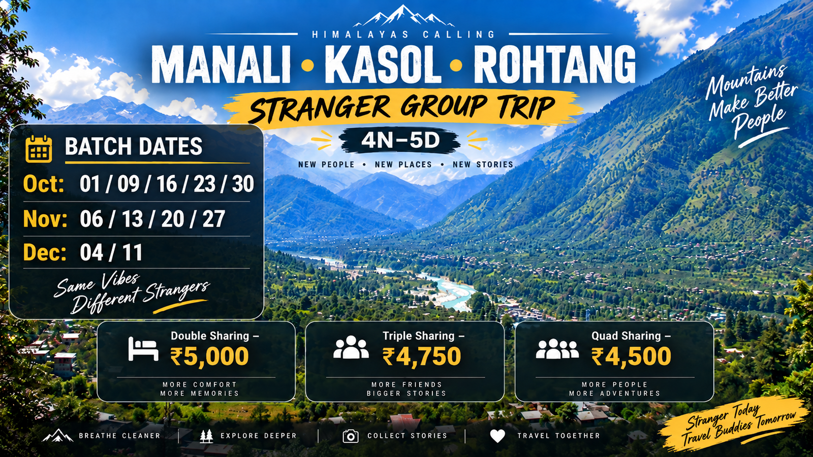 4N-5D Manali Group Trip with Strangers Kullu - Manali - Rohtang - Kasol